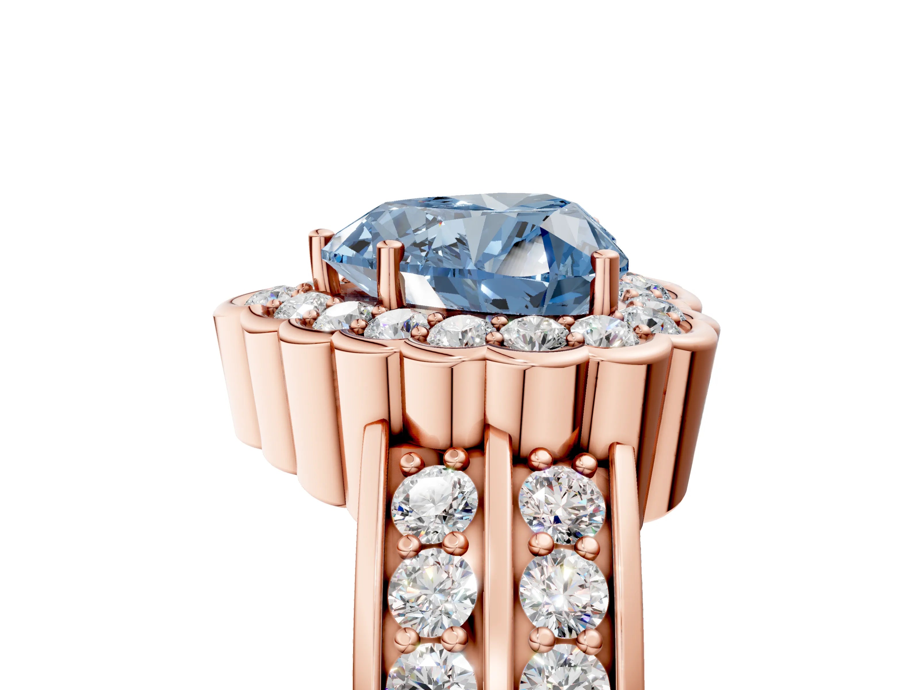 Rose gold Fancy Blue Heart Cut Halo Diamond Split Shank Ring with Scalloped Prong Setting_5