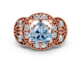 Rose gold Fancy Blue Heart Cut Halo Milgrain Diamond Engagement Ring with Leaf Band and Four-Prong Setting