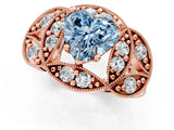 Rose gold Fancy Blue Heart Cut Halo Milgrain Diamond Engagement Ring with Leaf Band and Four-Prong Setting_1