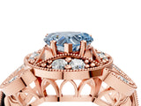 Rose gold Fancy Blue Heart Cut Halo Milgrain Diamond Engagement Ring with Leaf Band and Four-Prong Setting_4