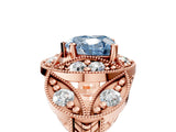 Rose gold Fancy Blue Heart Cut Halo Milgrain Diamond Engagement Ring with Leaf Band and Four-Prong Setting_5