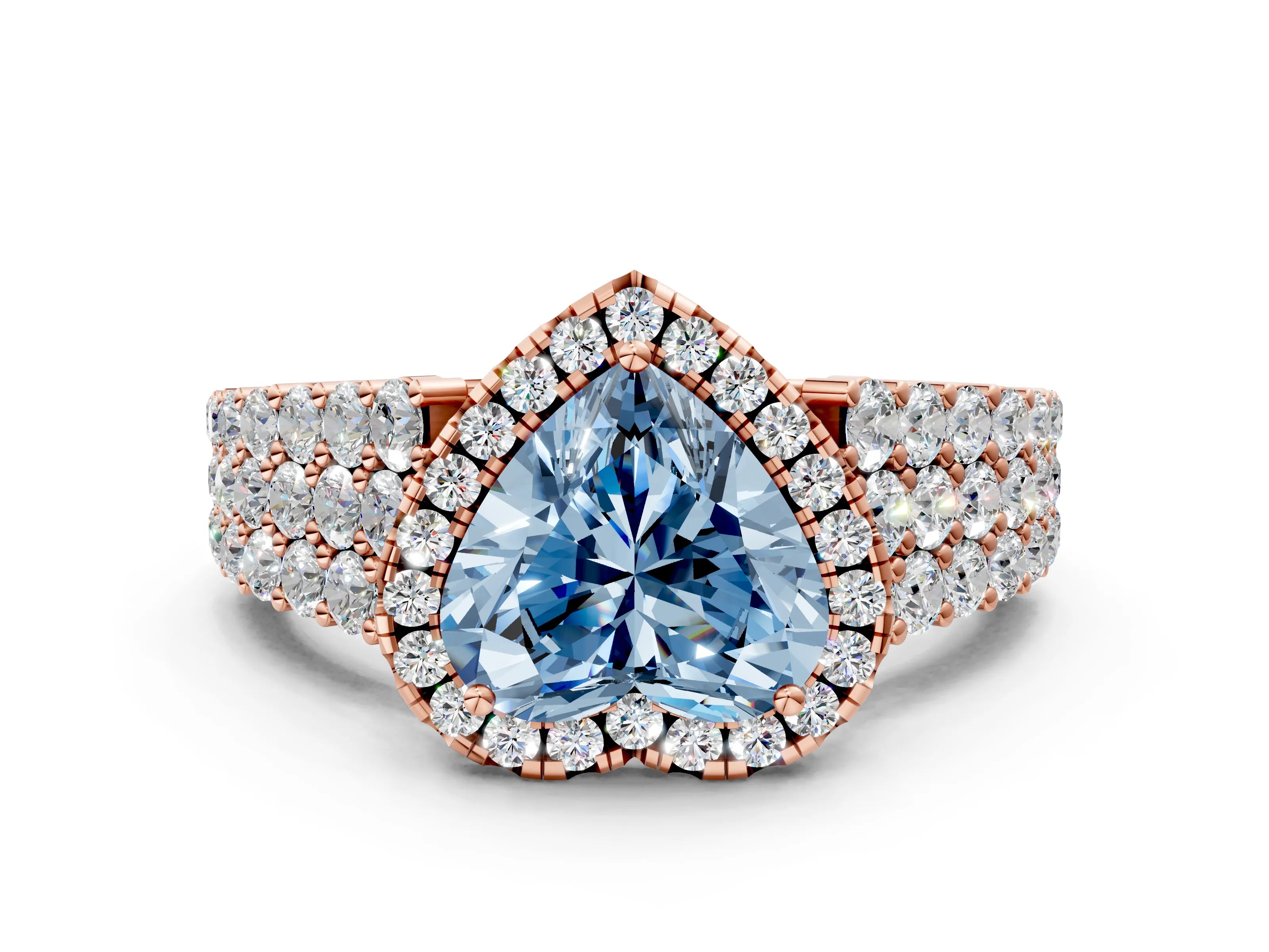 Rose gold Fancy Blue Heart Cut Halo Pavé Diamond Engagement Ring with Split Shank and Four-Prong Setting_3