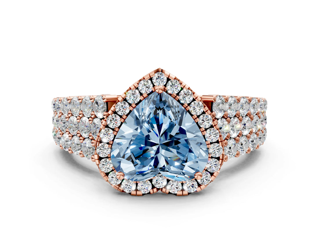 Rose gold Fancy Blue Heart Cut Halo Pavé Diamond Engagement Ring with Split Shank and Four-Prong Setting_3