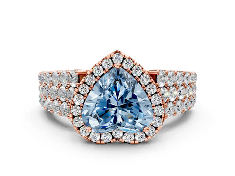 Rose gold Fancy Blue Heart Cut Halo Pavé Diamond Engagement Ring with Split Shank and Four-Prong Setting_3