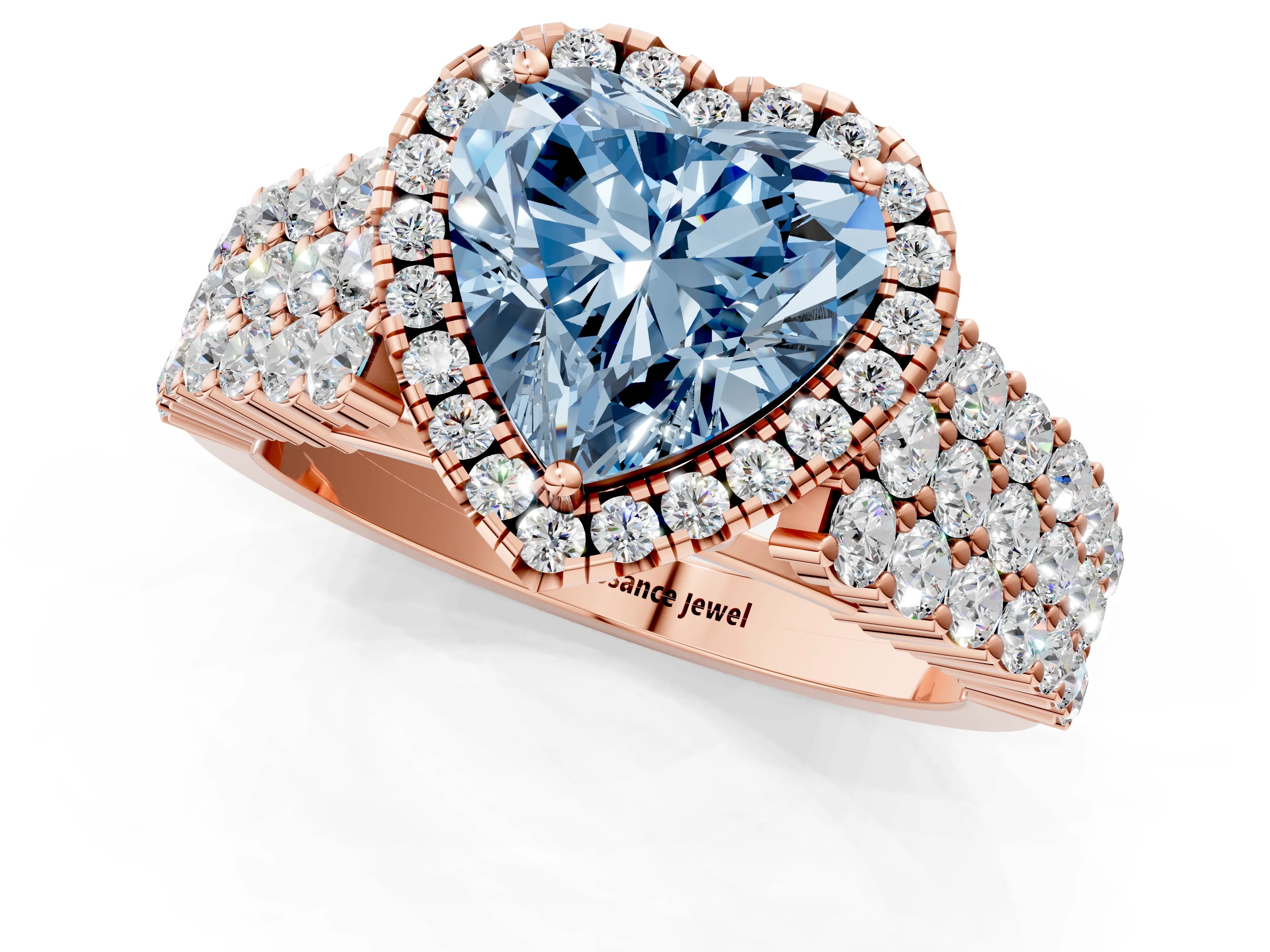 Rose gold Fancy Blue Heart Cut Halo Pavé Diamond Engagement Ring with Split Shank and Four-Prong Setting_4