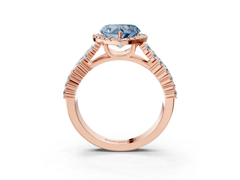 Rose gold Fancy Blue Heart Cut Halo Pavé Diamond Engagement Ring with Split Shank and Four-Prong Setting_6