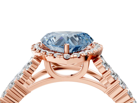Rose gold Fancy Blue Heart Cut Halo Pavé Diamond Engagement Ring with Split Shank and Four-Prong Setting_7