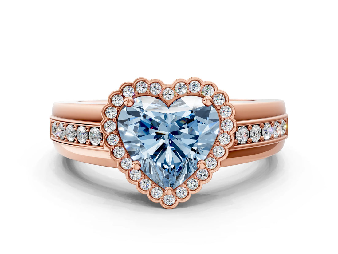 Rose gold Fancy Blue Heart  Cut Halo Pave Band Four-Prong Ring_49