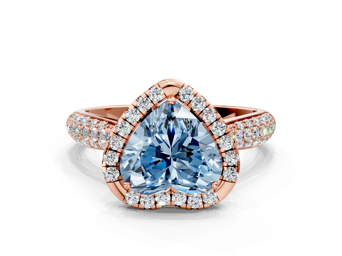 Rose gold Fancy Blue Heart  Cut Halo Pave Band Four-Prong Setting Ring_20