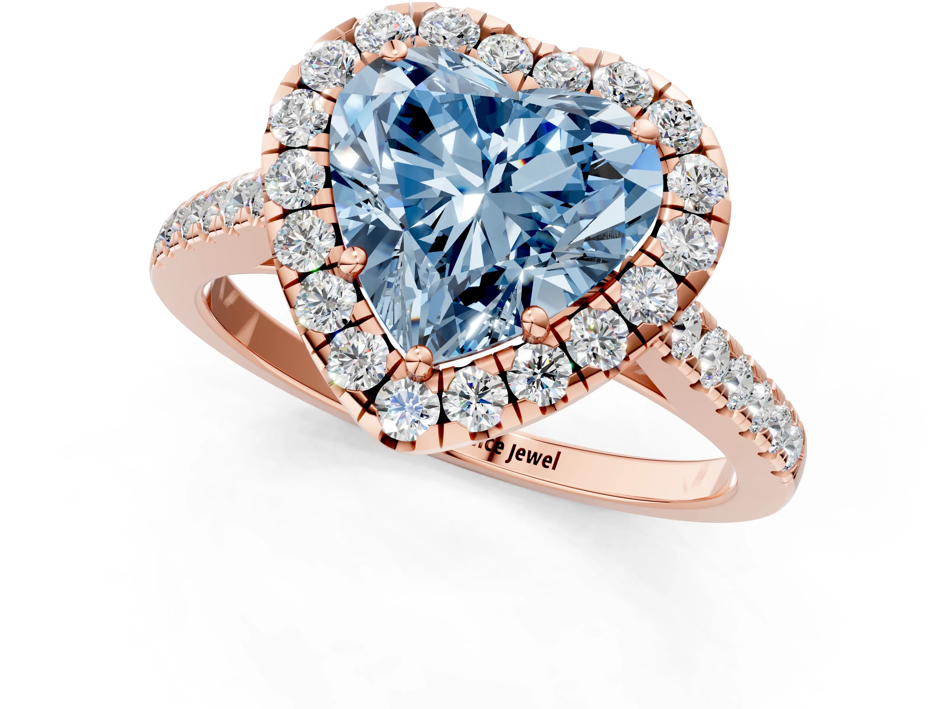 Rose gold Fancy Blue Heart Cut Halo Pave Diamond Engagement Ring with Four-Prong Setting_1