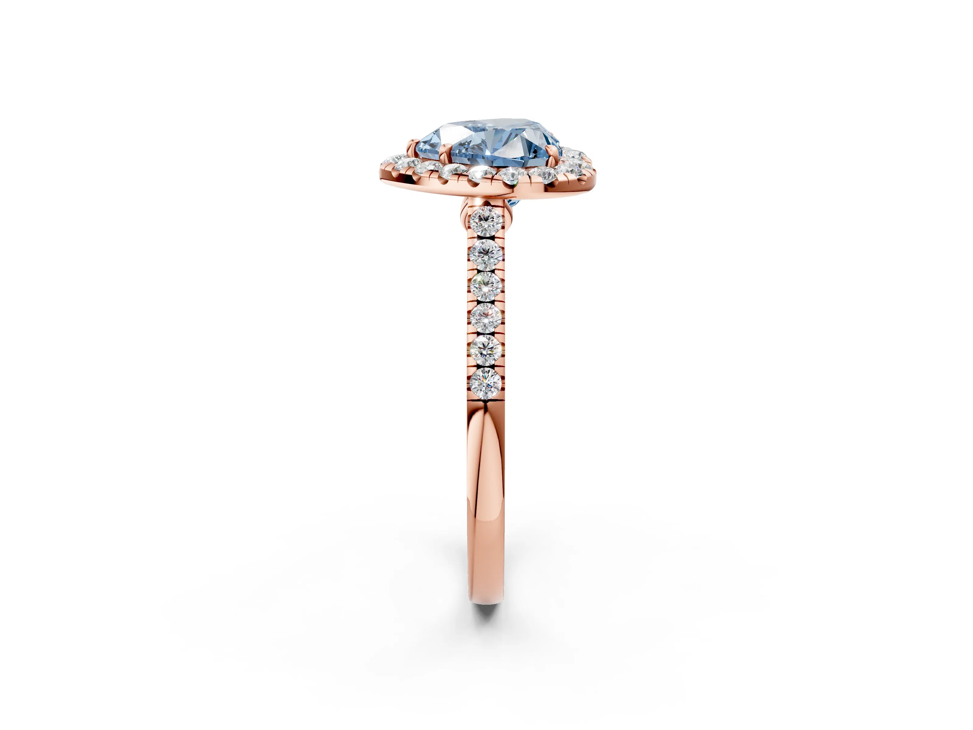 Rose gold Fancy Blue Heart Cut Halo Pave Diamond Engagement Ring with Four-Prong Setting_2
