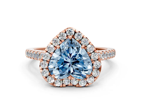 Rose gold Fancy Blue Heart Cut Halo Pave Diamond Engagement Ring with Four-Prong Setting