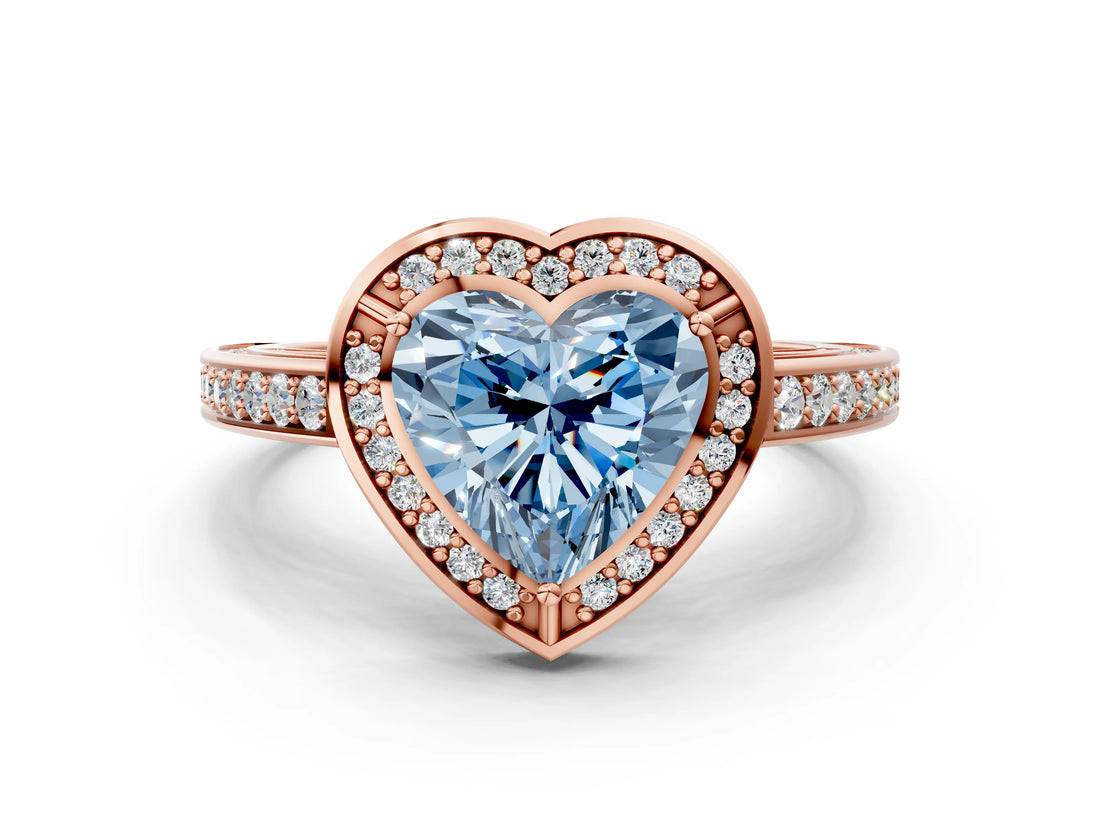 Rose gold Fancy Blue Heart  Cut Halo Pave Split Shank Prong Setting Ring_32