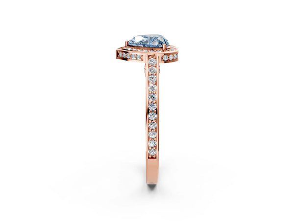 Rose gold Fancy Blue Heart  Cut Halo Pave Split Shank Prong Setting Ring