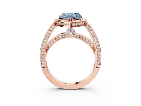 Rose gold Fancy Blue Heart  Cut Halo Pave Split Shank Prong Setting Ring