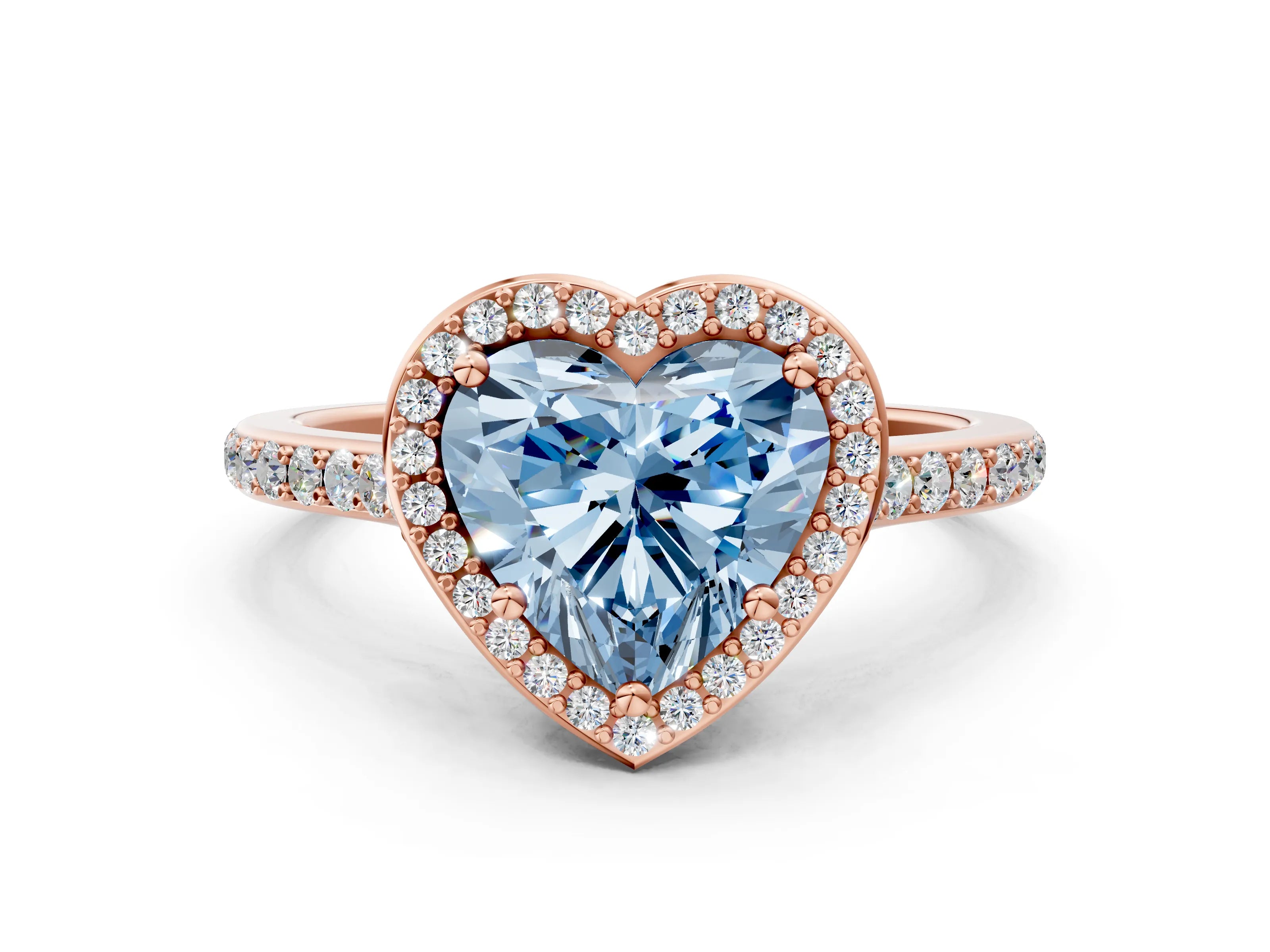 Rose gold Fancy Blue Heart Cut Halo Round Diamond Pavé Band with Four-Prong Setting_3