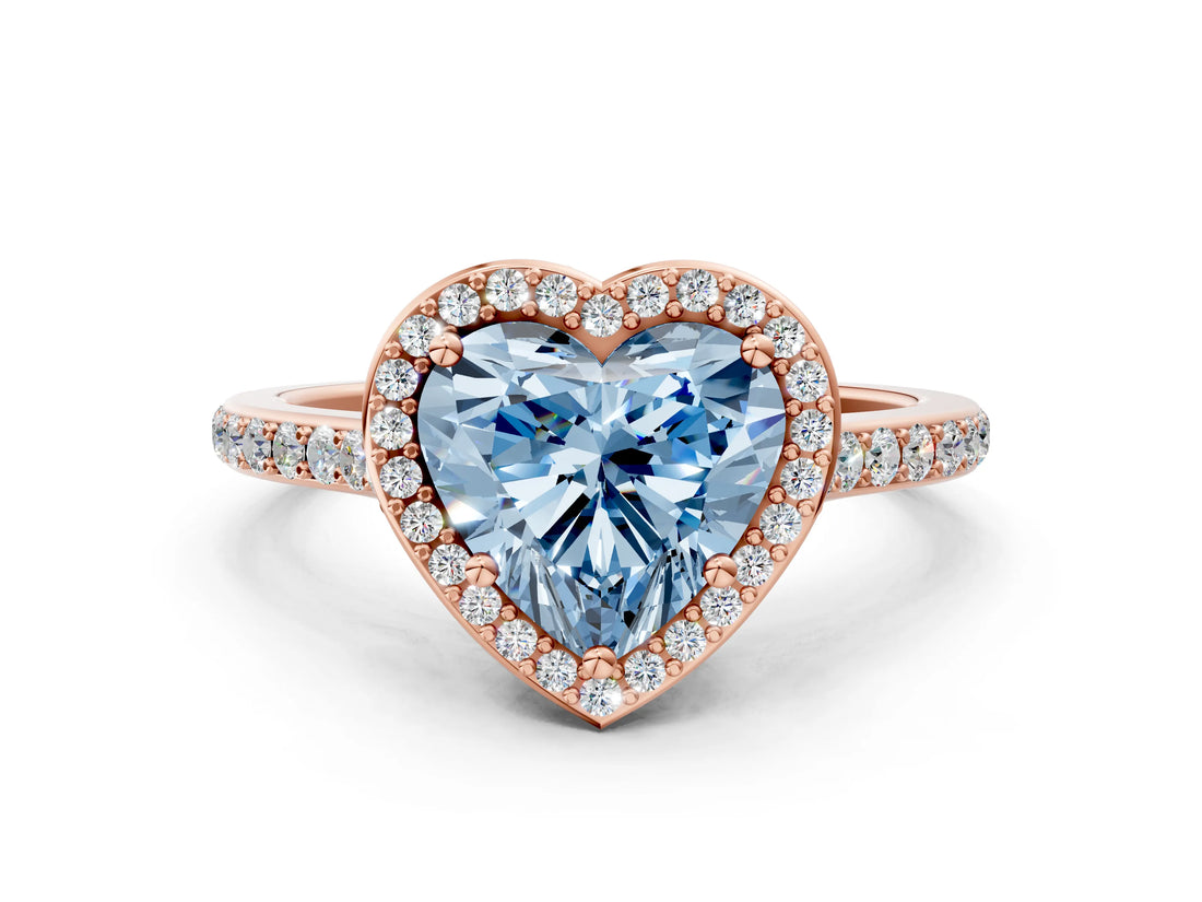 Rose gold Fancy Blue Heart Cut Halo Round Diamond Pavé Band with Four-Prong Setting_3