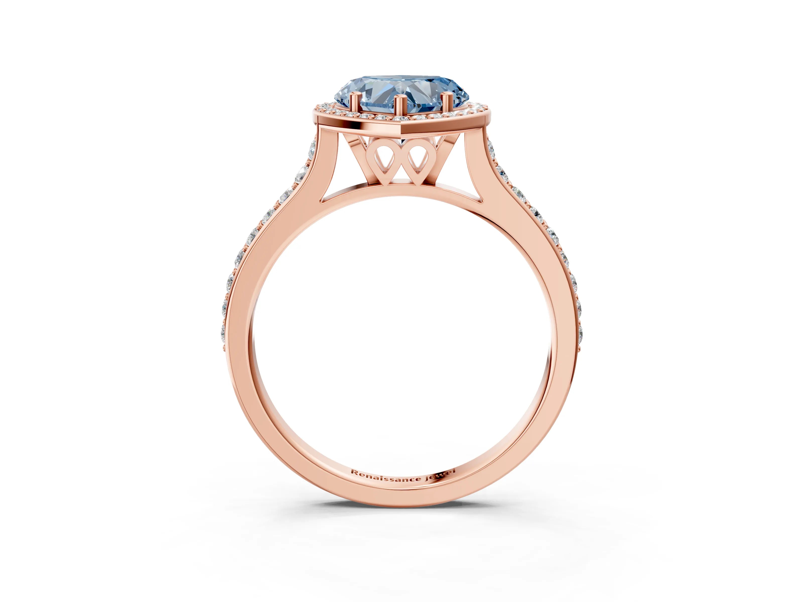 Rose gold Fancy Blue Heart Cut Halo Round Diamond Pavé Band with Four-Prong Setting_6