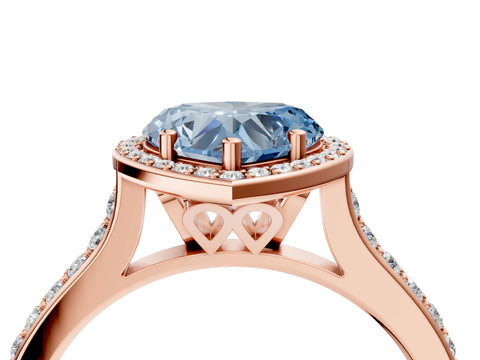 Rose gold Fancy Blue Heart Cut Halo Round Diamond Pavé Band with Four-Prong Setting_7