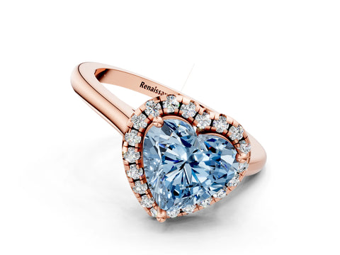 Rose gold Fancy Blue Heart Cut Halo Round Diamond Solitaire Engagement Ring with Pave Band and Four-Prong Setting_12