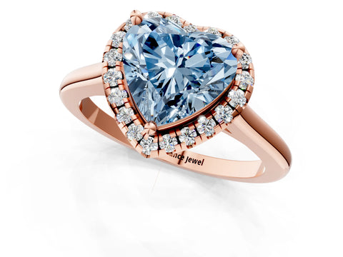 Rose gold Fancy Blue Heart Cut Halo Round Diamond Solitaire Engagement Ring with Pave Band and Four-Prong Setting_13