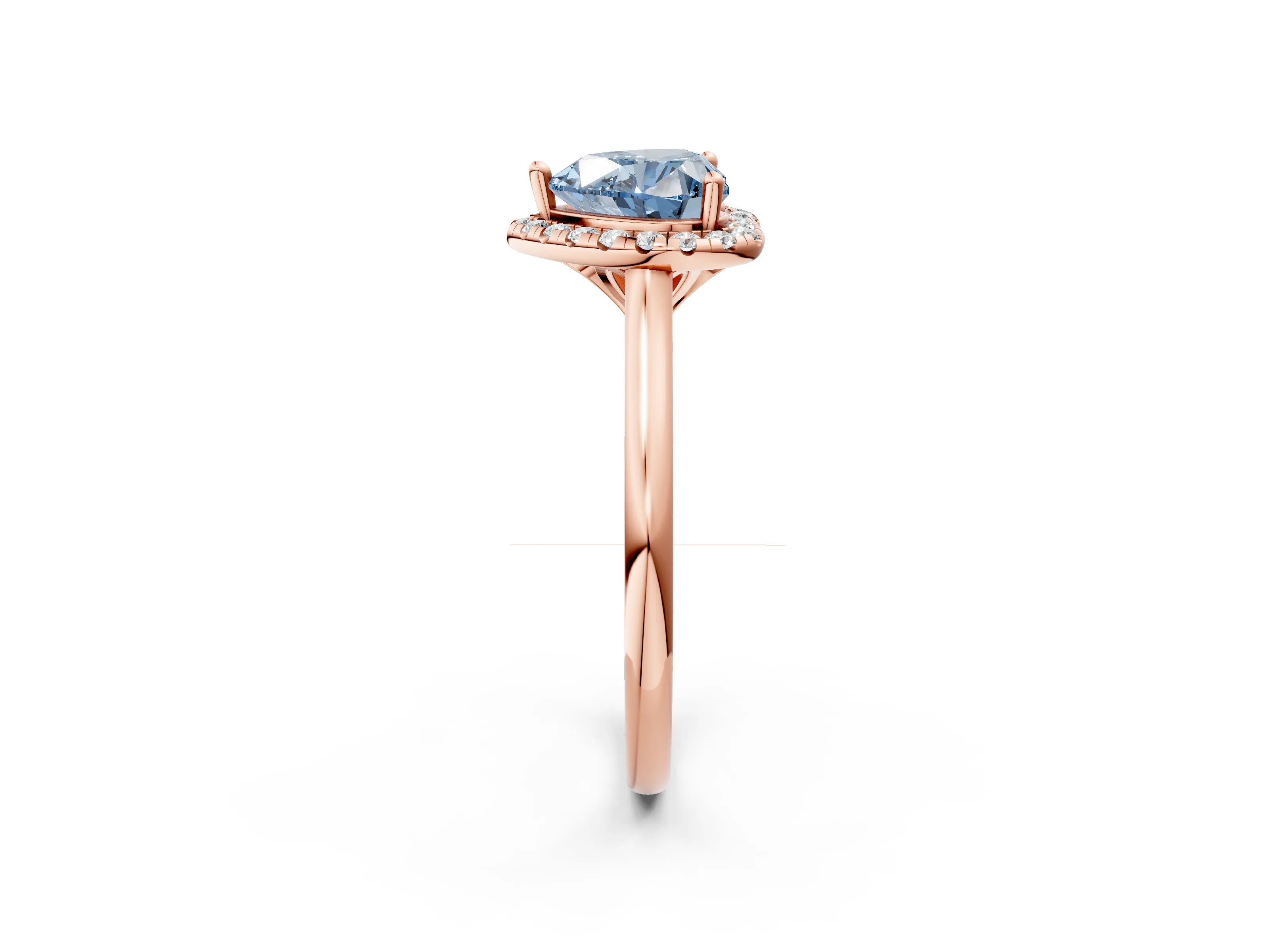 Rose gold Fancy Blue Heart Cut Halo Round Diamond Solitaire Engagement Ring with Pave Band and Four-Prong Setting_14