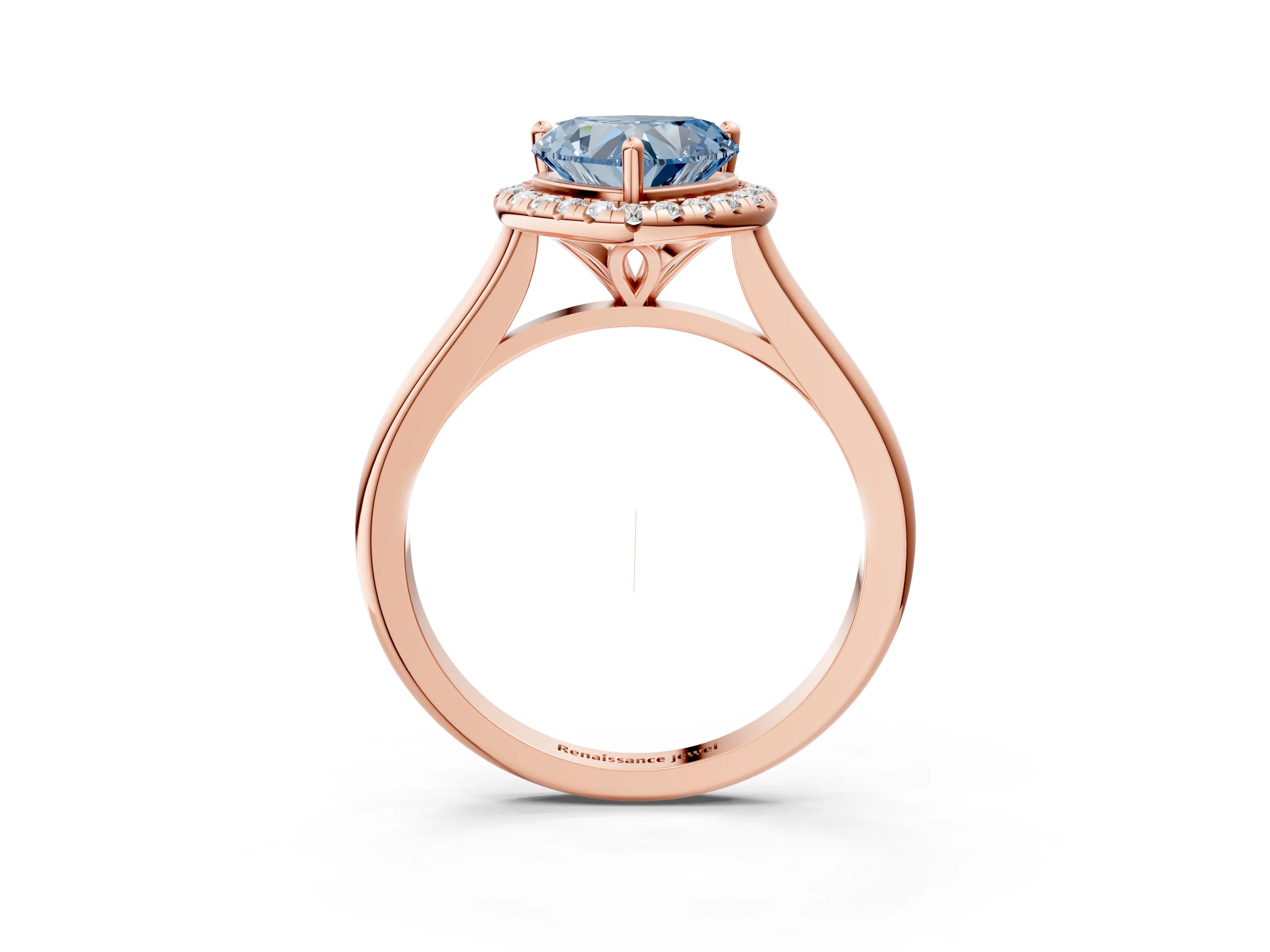 Rose gold Fancy Blue Heart Cut Halo Round Diamond Solitaire Engagement Ring with Pave Band and Four-Prong Setting_15