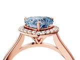 Rose gold Fancy Blue Heart Cut Halo Round Diamond Solitaire Engagement Ring with Pave Band and Four-Prong Setting_16