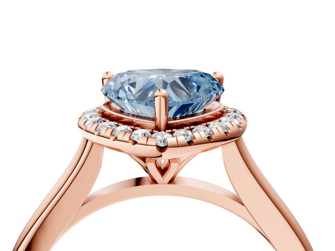 Rose gold Fancy Blue Heart Cut Halo Round Diamond Solitaire Engagement Ring with Pave Band and Four-Prong Setting_16