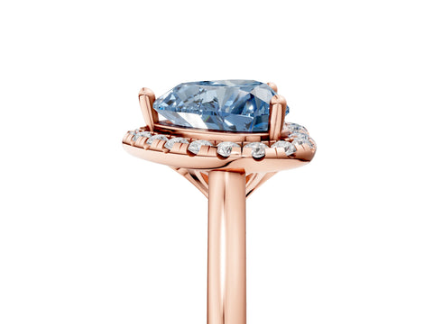 Rose gold Fancy Blue Heart Cut Halo Round Diamond Solitaire Engagement Ring with Pave Band and Four-Prong Setting_17