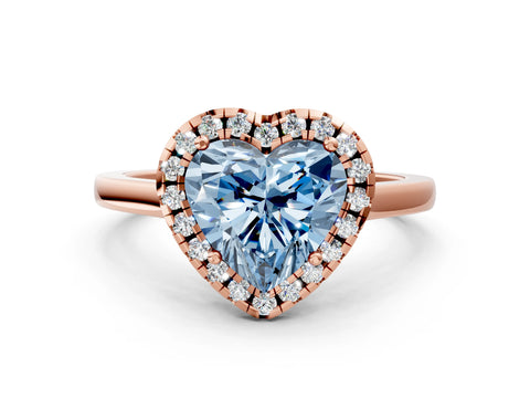 Rose gold Fancy Blue Heart Cut Halo Round Diamond Solitaire Ring with Pavé Band and Four-Prong Setting_12
