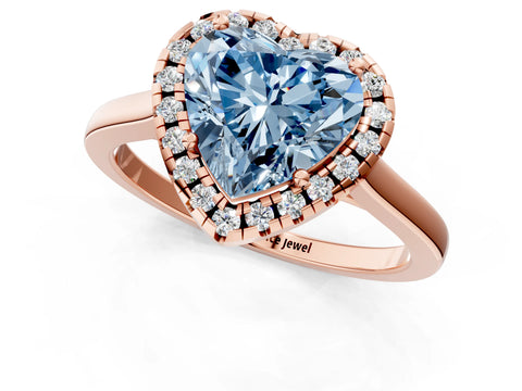 Rose gold Fancy Blue Heart Cut Halo Round Diamond Solitaire Ring with Pavé Band and Four-Prong Setting_13