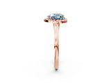 Rose gold Fancy Blue Heart Cut Halo Round Diamond Solitaire Ring with Pavé Band and Four-Prong Setting_14