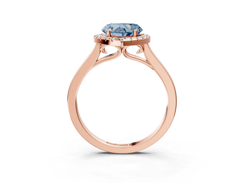 Rose gold Fancy Blue Heart Cut Halo Round Diamond Solitaire Ring with Pavé Band and Four-Prong Setting_15