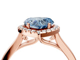 Rose gold Fancy Blue Heart Cut Halo Round Diamond Solitaire Ring with Pavé Band and Four-Prong Setting_16