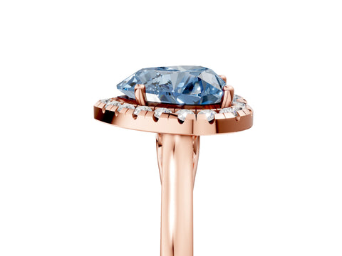 Rose gold Fancy Blue Heart Cut Halo Round Diamond Solitaire Ring with Pavé Band and Four-Prong Setting_17
