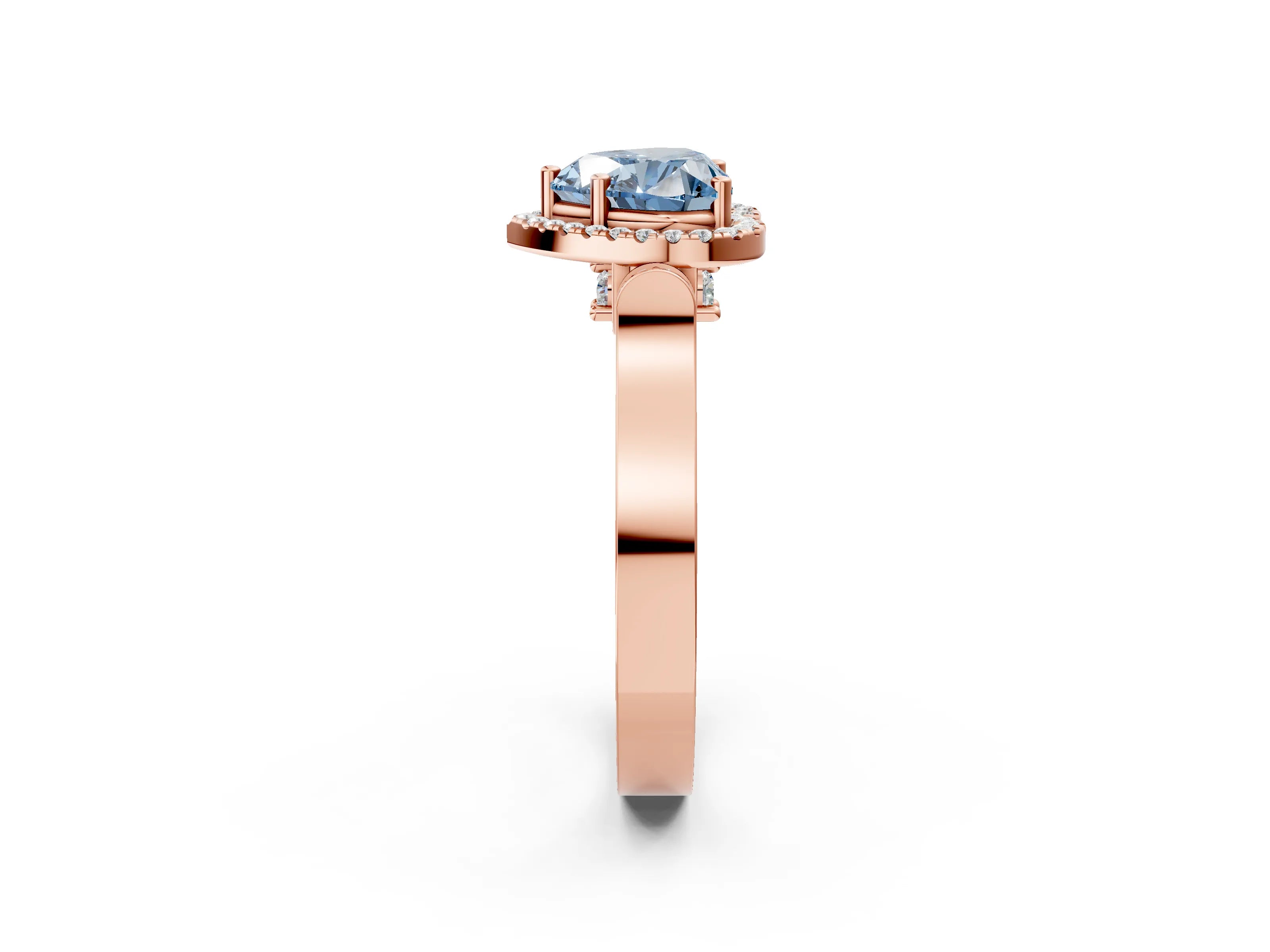 Rose gold Fancy Blue Heart Cut Halo Round Diamond Twist Band with Four-Prong Setting_2