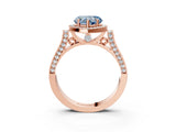 Rose gold Fancy Blue Heart Cut Halo Round Diamond Twist Band with Four-Prong Setting_3