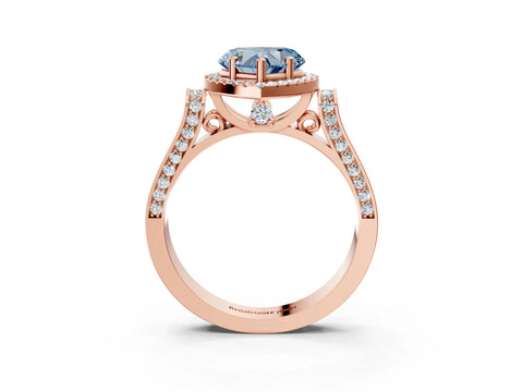 Rose gold Fancy Blue Heart Cut Halo Round Diamond Twist Band with Four-Prong Setting_3