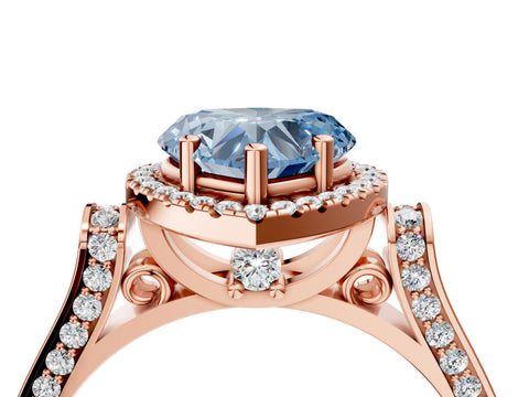 Rose gold Fancy Blue Heart Cut Halo Round Diamond Twist Band with Four-Prong Setting_4
