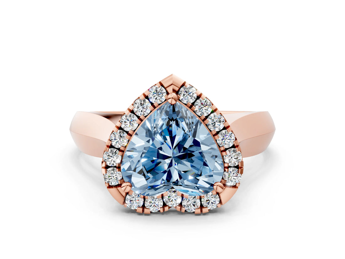 Rose gold Fancy Blue Heart  Cut Halo Solitaire Engagement Ring with Square Band and Four-Prong Setting_66