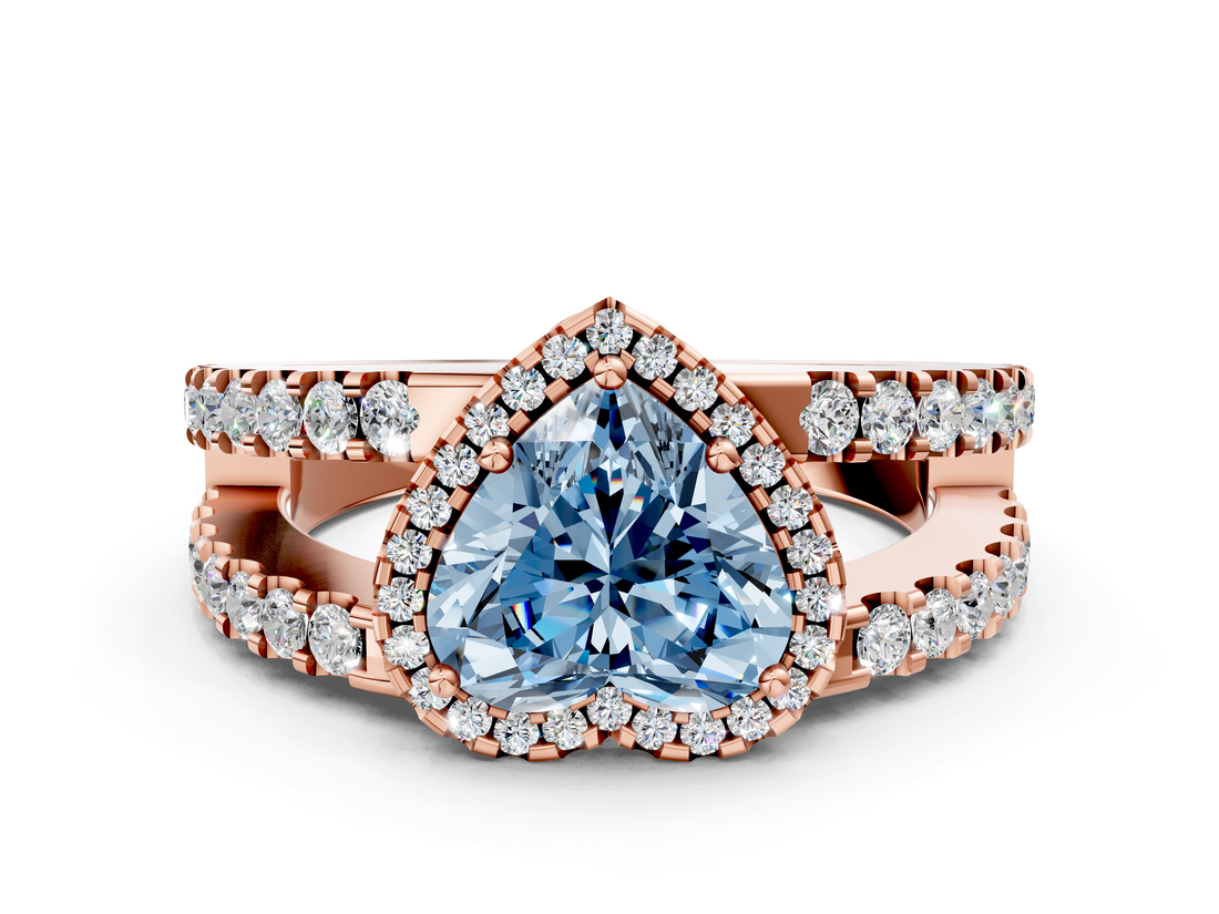 Rose gold Fancy Blue Heart  Cut Halo Split Shank Diamond Ring with Four-Prong Setting_44