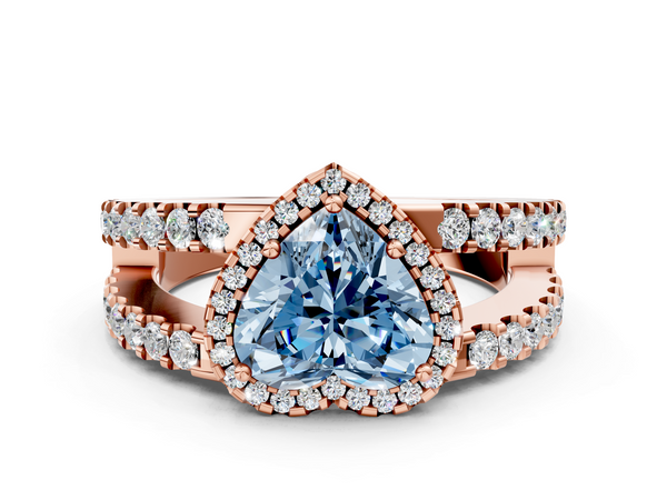 Rose gold Fancy Blue Heart  Cut Halo Split Shank Diamond Ring with Four-Prong Setting