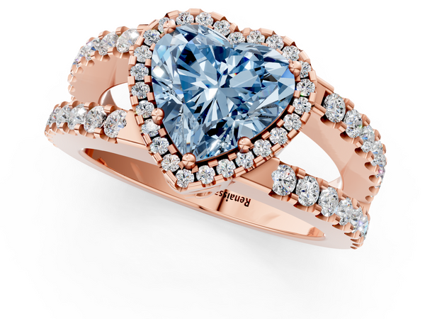 Rose gold Fancy Blue Heart  Cut Halo Split Shank Diamond Ring with Four-Prong Setting