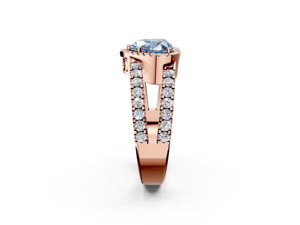 Rose gold Fancy Blue Heart  Cut Halo Split Shank Diamond Ring with Four-Prong Setting