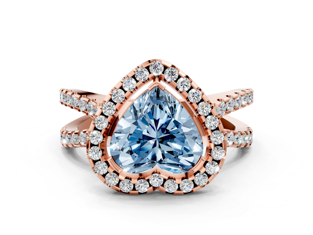 Rose gold Fancy Blue Heart  Cut Halo Split Shank Pave Set Ring_62