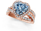 Rose gold Fancy Blue Heart  Cut Halo Split Shank Prong Setting Ring_13
