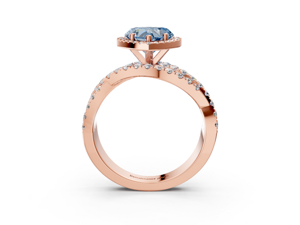 Rose gold Fancy Blue Heart  Cut Halo Split Shank Prong Setting Ring