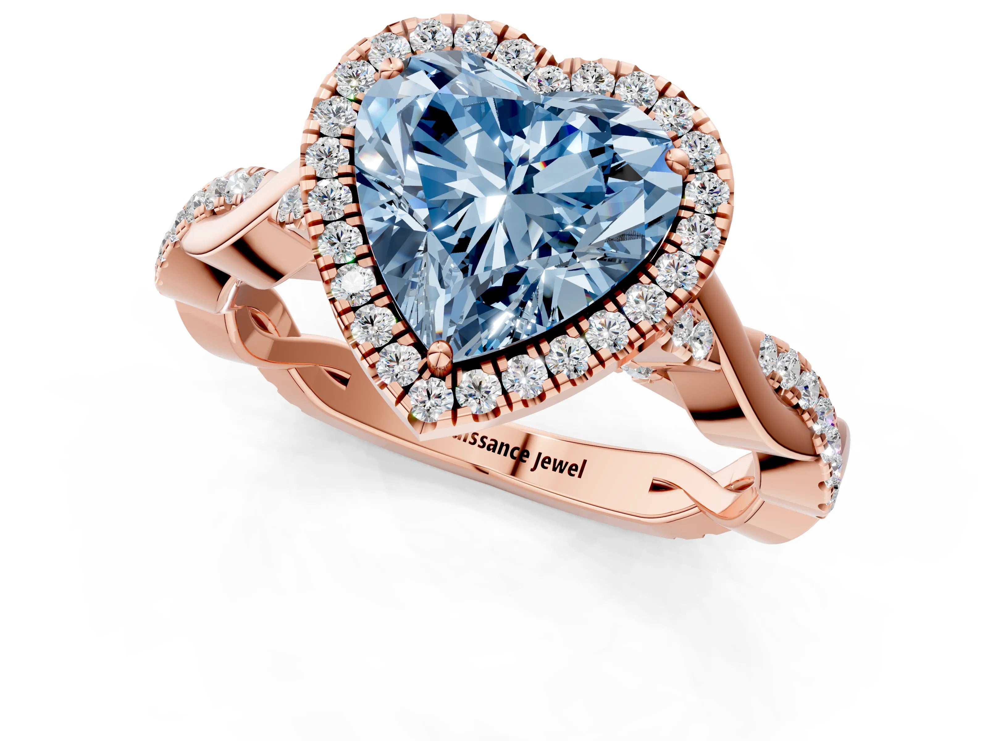 Rose gold Fancy Blue Heart Cut Halo Twist Band with Four-Prong Setting_1