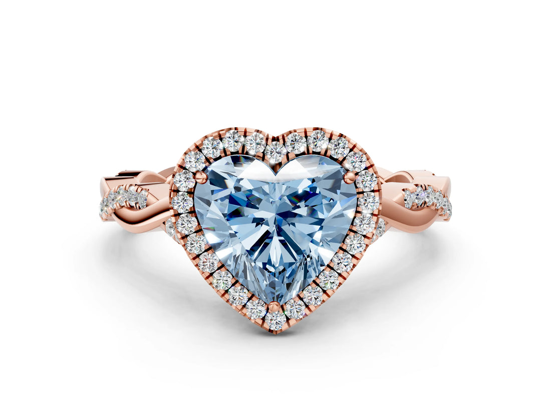 Rose gold Fancy Blue Heart Cut Halo Twist Band with Four-Prong Setting_12